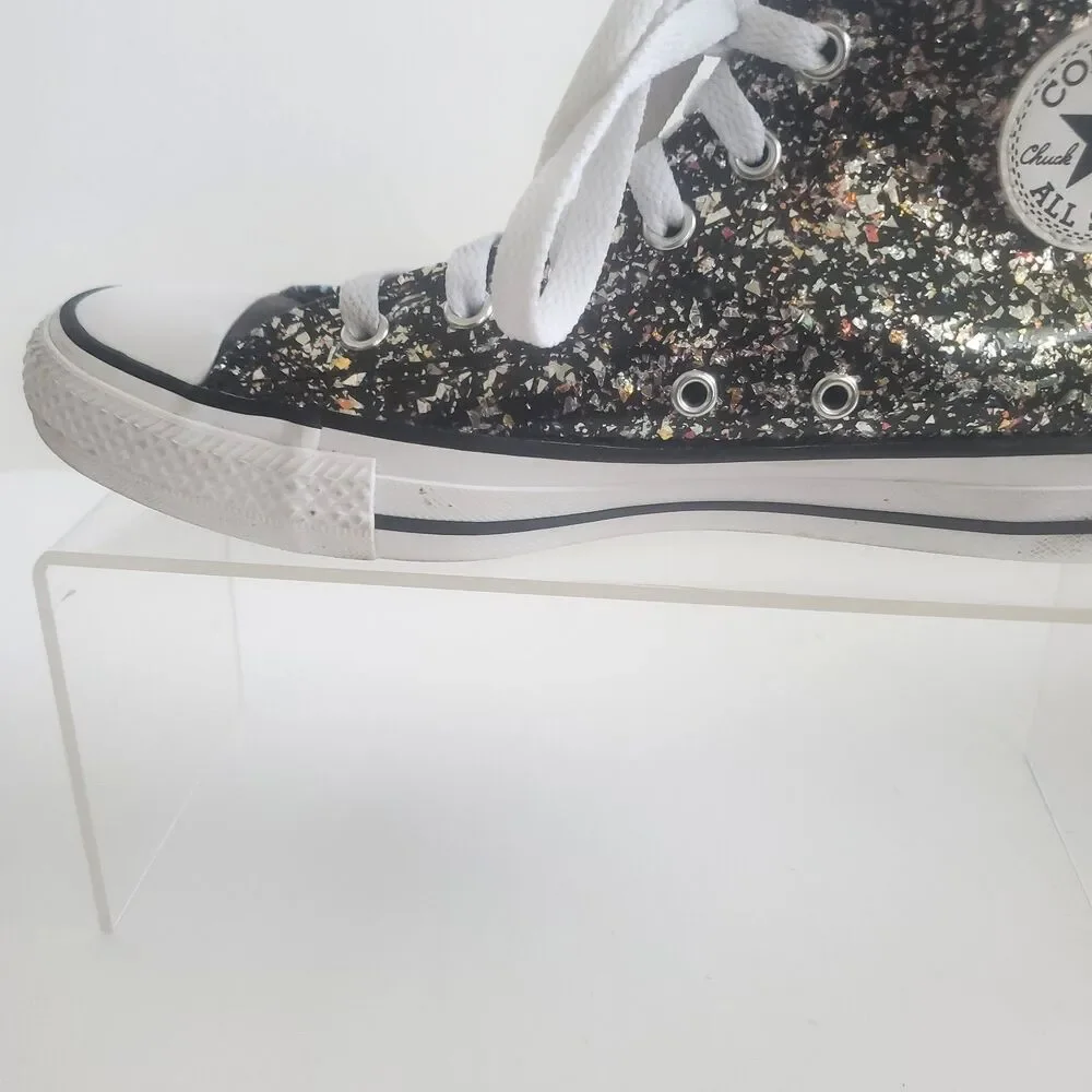Converse Girls High Top Sneakers 5 Glitter Black Silver Chuck Taylor All Star